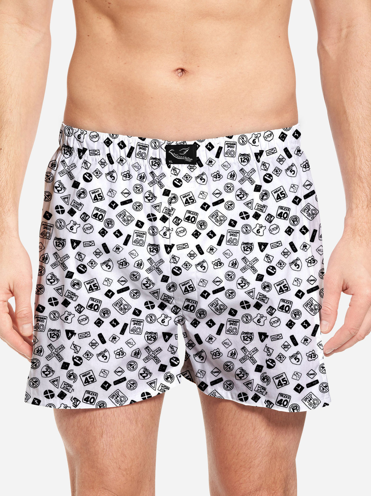 White Road Signs Pattern Printed Mens Boxer Shorts