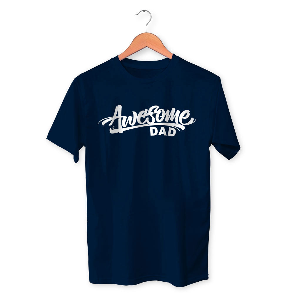 Awesome Dad Cotton Unisex Navy Blue Tshirt