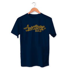Awesome Dad Cotton Unisex Navy Blue Tshirt
