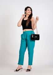 Women's Dark Turquoise Cotton Trouser Pant