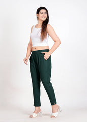 Women's Bottle Green Cotton Trouser Pant