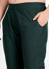 Women's Bottle Green Cotton Trouser Pant
