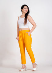 Women's Mustard Cotton Trouser Pant