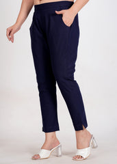 Women's Navy Blue Cotton Trouser Pant