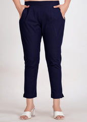 Women's Navy Blue Cotton Trouser Pant