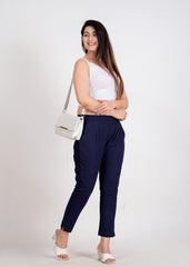 Women's Navy Blue Cotton Trouser Pant