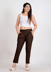 Women's Dark Chocolate Cotton Trouser Pant