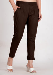 Women's Dark Chocolate Cotton Trouser Pant