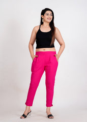 Women's Pink Cotton Trouser Pant