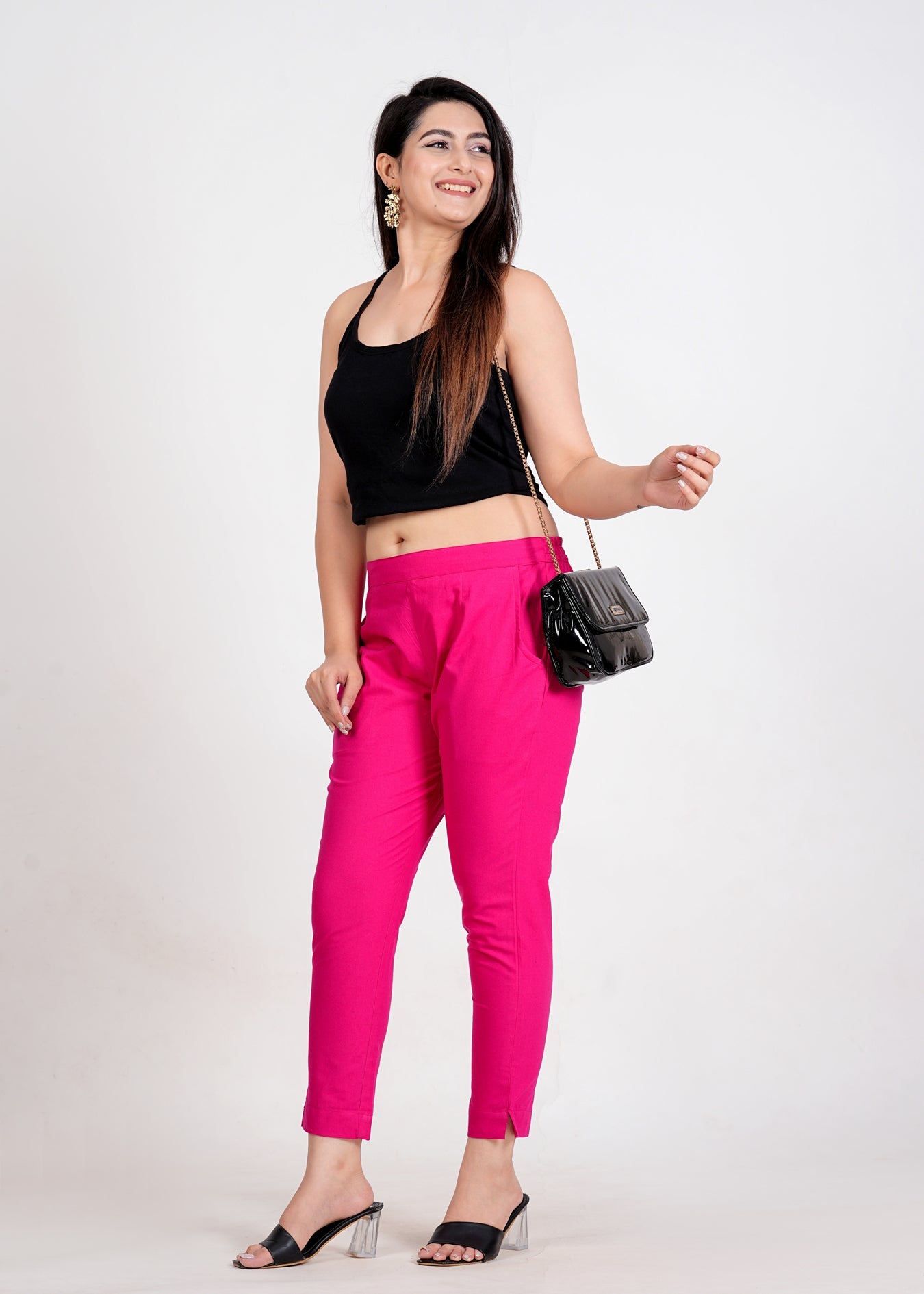 Women's Pink Cotton Trouser Pant