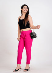 Women's Pink Cotton Trouser Pant