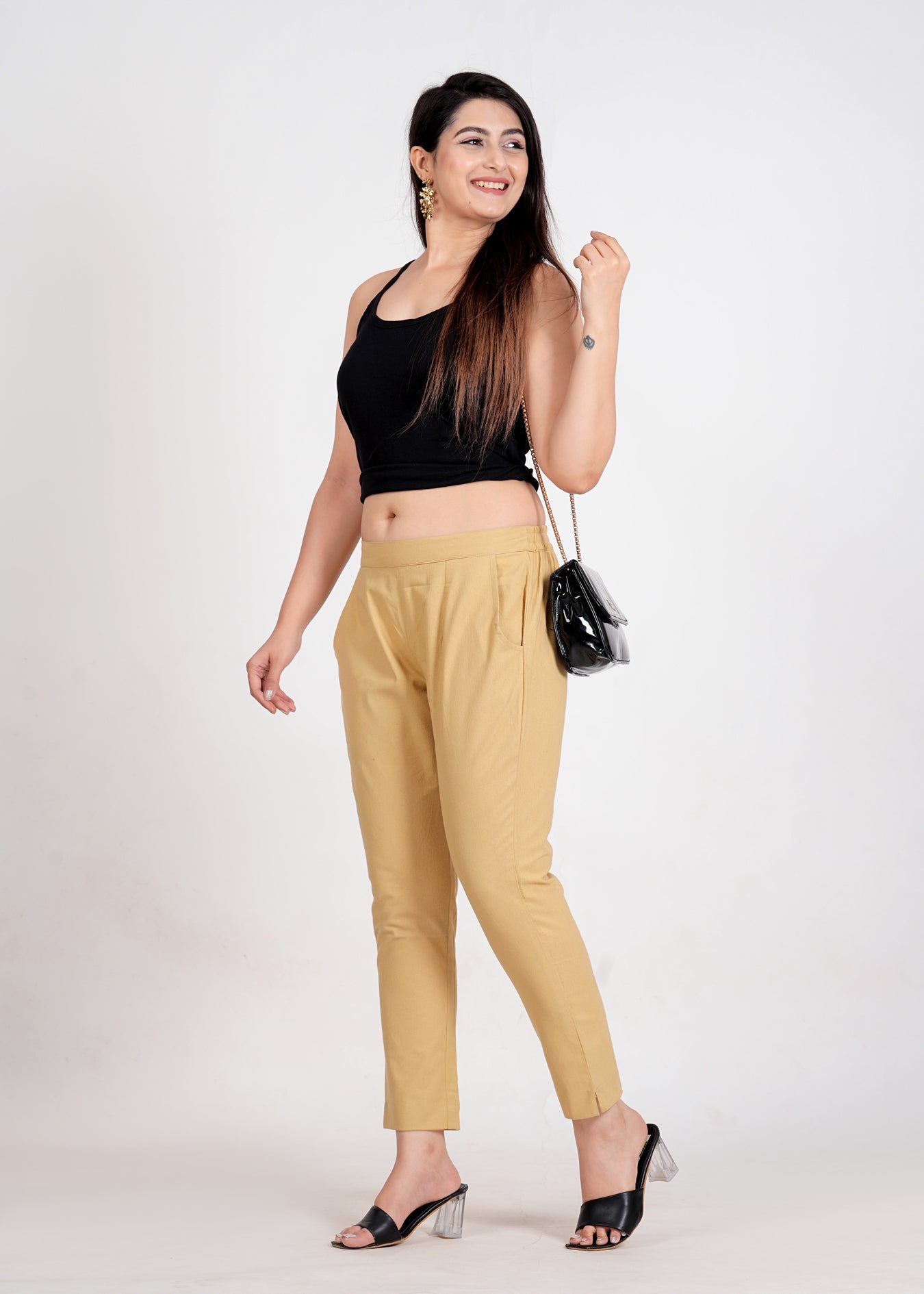 Women's Camel Cotton Trouser Pant