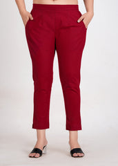 Women's Maroon Cotton Trouser Pant