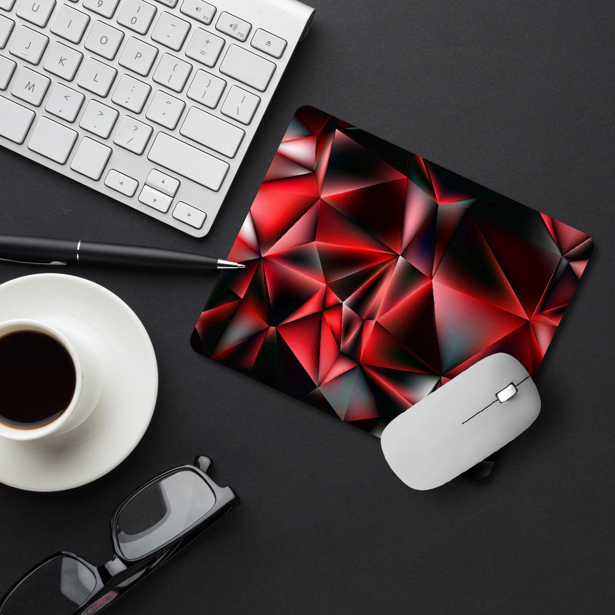 Red Polygon Pattern Designer Printed Premium Mouse pad (9 in x 7.5 in)