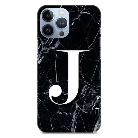 Alphabet J Letter On Black Marble Designer Hard Mobile Case