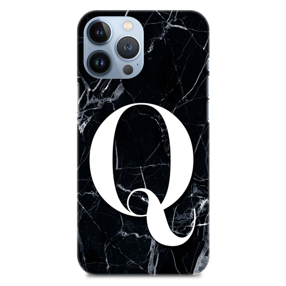 Alphabet Q Letter On Black Marble Designer Hard Mobile Case