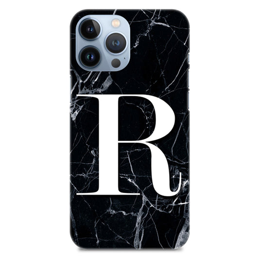 Alphabet R Letter On Black Marble Designer Hard Mobile Case