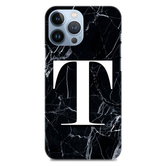 Alphabet T Letter On Black Marble Designer Hard Mobile Case