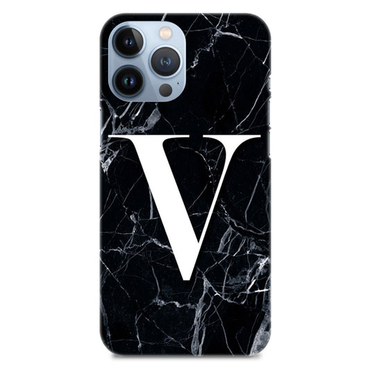 Alphabet V Letter On Black Marble Designer Hard Mobile Case