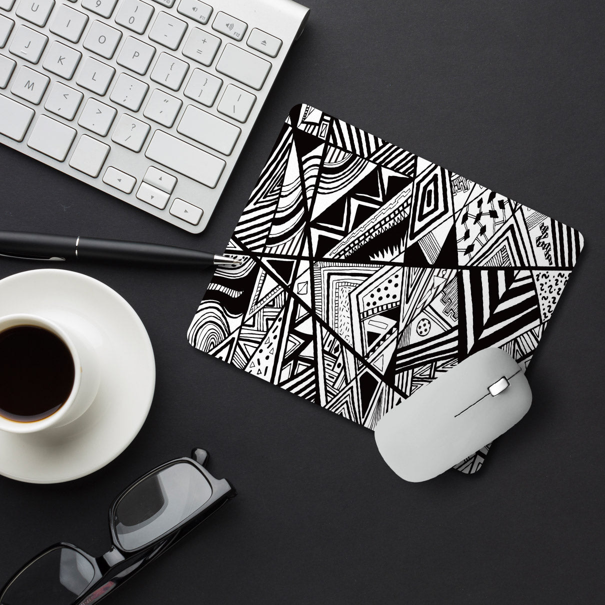 Abstract Black White Pattern Designer Printed Premium Mouse pad (9 in x 7.5 in)