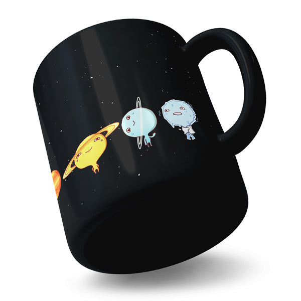 Space Planet Cartoon - Black Ceramic Mug
