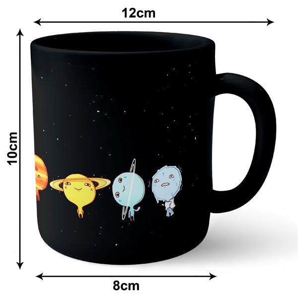 Space Planet Cartoon - Black Ceramic Mug