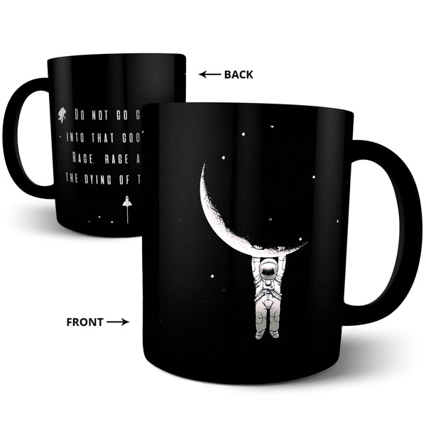 Astronaut Space Hanging Moon Typography - Black Ceramic Mug