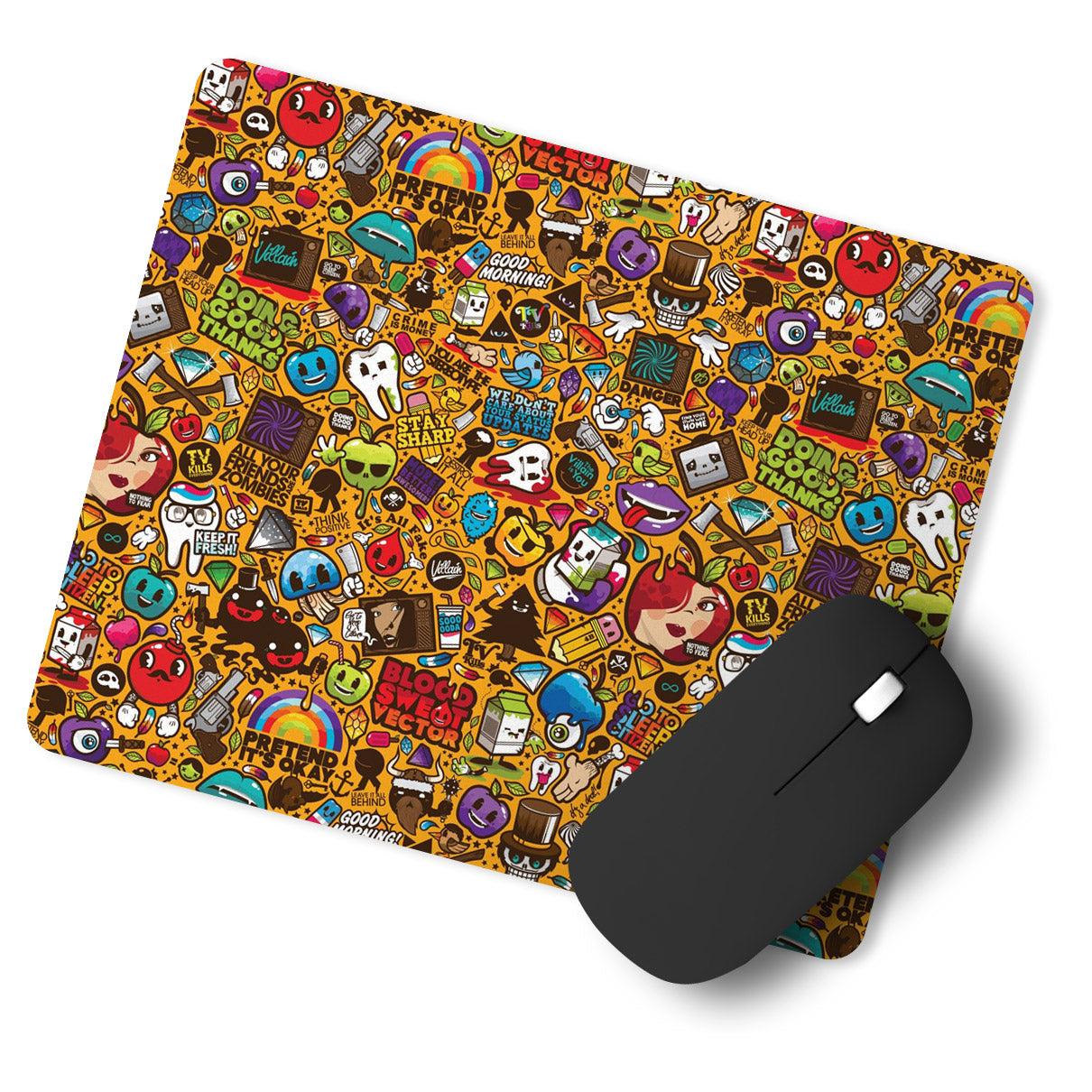 Typography Cartoon Pattern Designer Printed Premium Mouse pad (9 in x 7.5 in)
