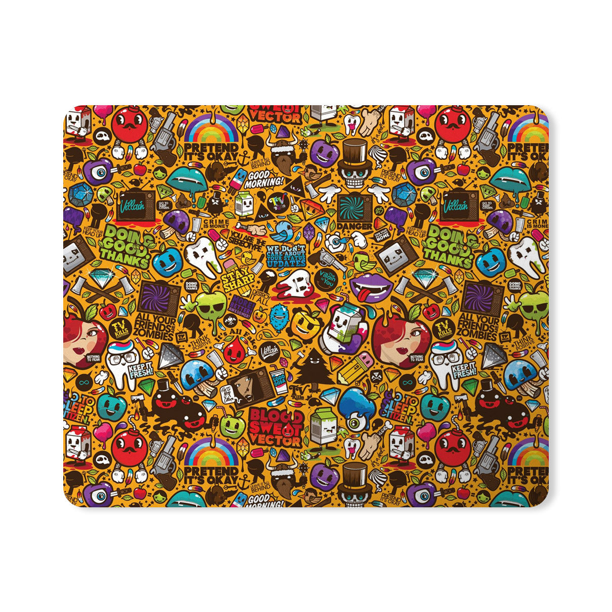 Typography Cartoon Pattern Designer Printed Premium Mouse pad (9 in x 7.5 in)